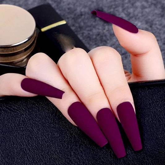 The Boss Long Coffin Purple Matte Press On Nails