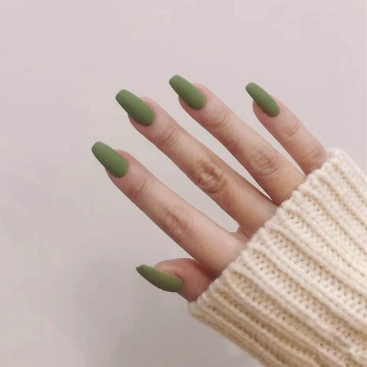 Palm Long Coffin Green Everyday Press On Nails