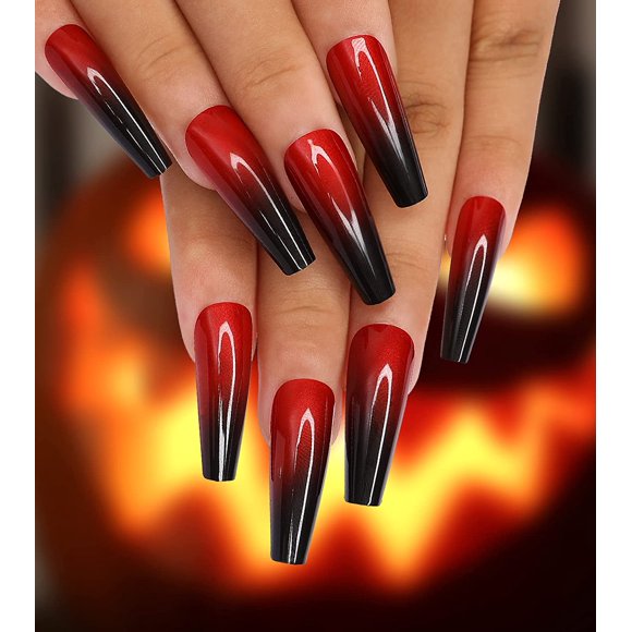 Queen Witch Long Coffin Red Bold Press On Nails