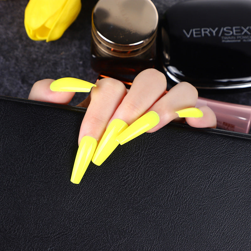 Summer Glow Long Coffin Vibrant Yellow Press On Nails with High Gloss Finish