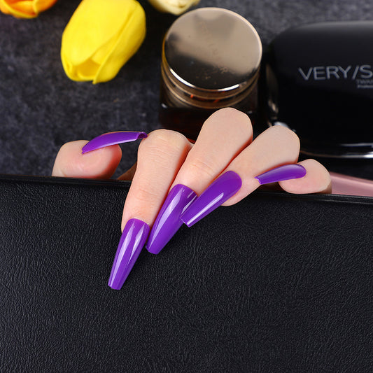 Elegant Evening Long Coffin Purple OmbrŽ Press On Nail Set with Glossy Finish