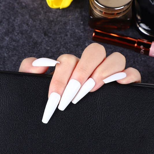 Elegant Sophistication Long Coffin Pure White Press On Nails with Glossy Finish