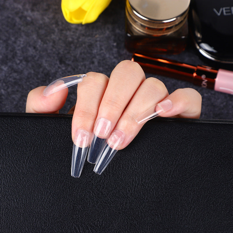 Elegant Evening Extra Long Coffin Clear Ombre Press On Nail Set with Transparent Design