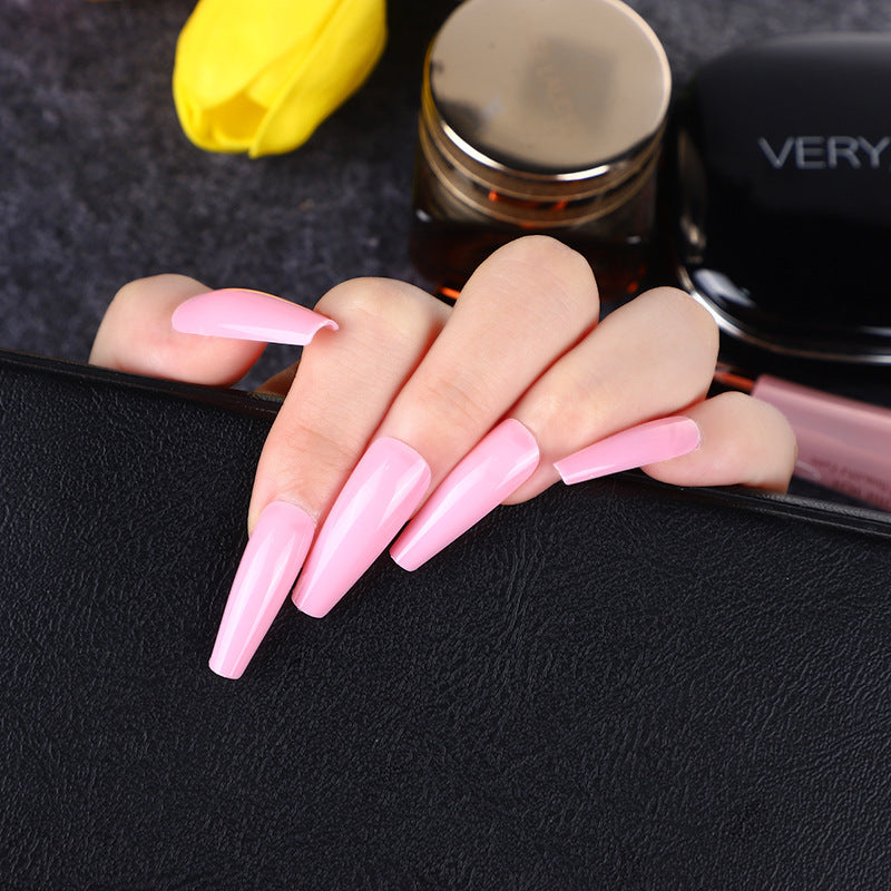 Elegant Spring Blossom Long Coffin Pink Ombre Press On Nail Set with Fade Effect