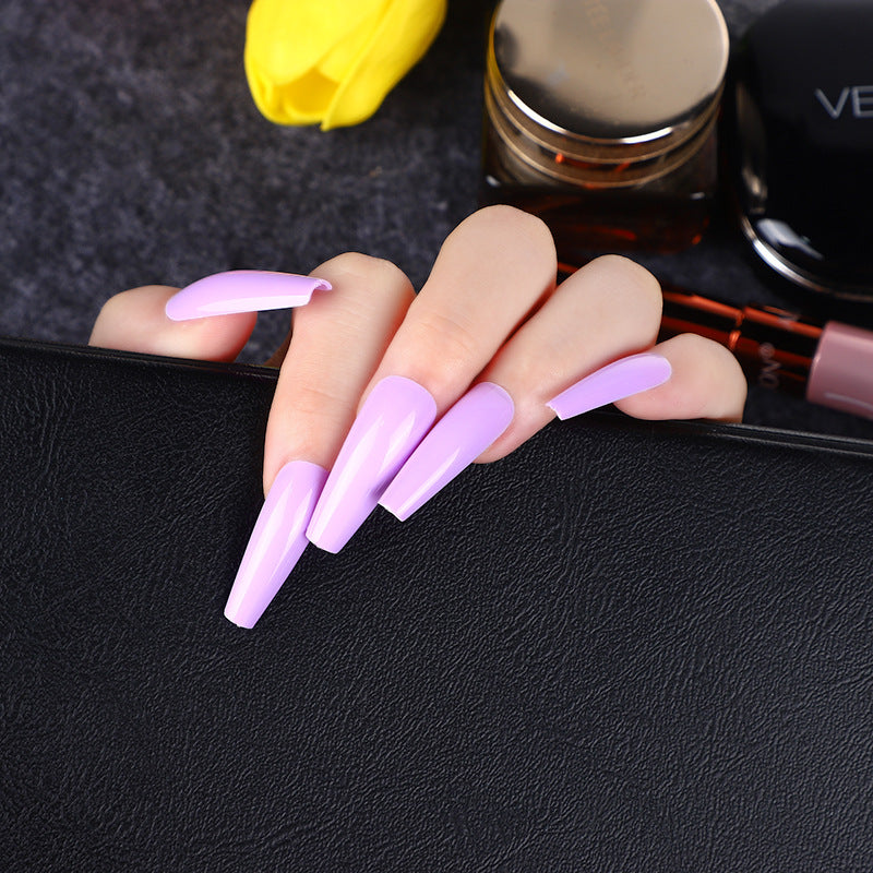 Elegant Lavender Fantasy Long Coffin Press On Nail Set Purple Gloss Finish with Ultra Slim Profile