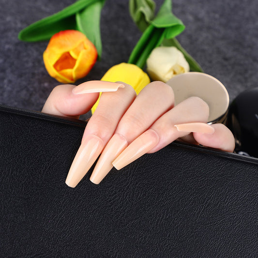 Elegant French Chic Long Coffin Beige Press On Nail Set with Seamless Fit Design