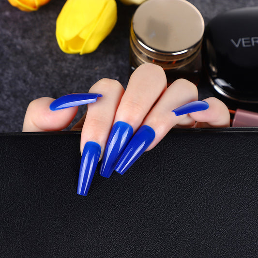 Ocean Elegance Long Coffin Royal Blue Press On Nail Set with Glossy Finish