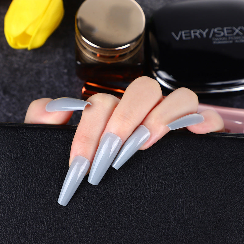 Elegant Affair Long Coffin Cool Grey Press On Nails with High Gloss Finish