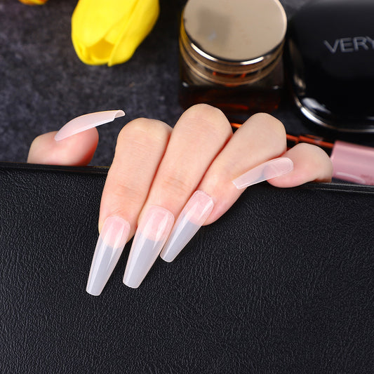 Elegant Chic Long Coffin Gradient OmbrŽ Press-On Nail Set with Clear to Pink Transition