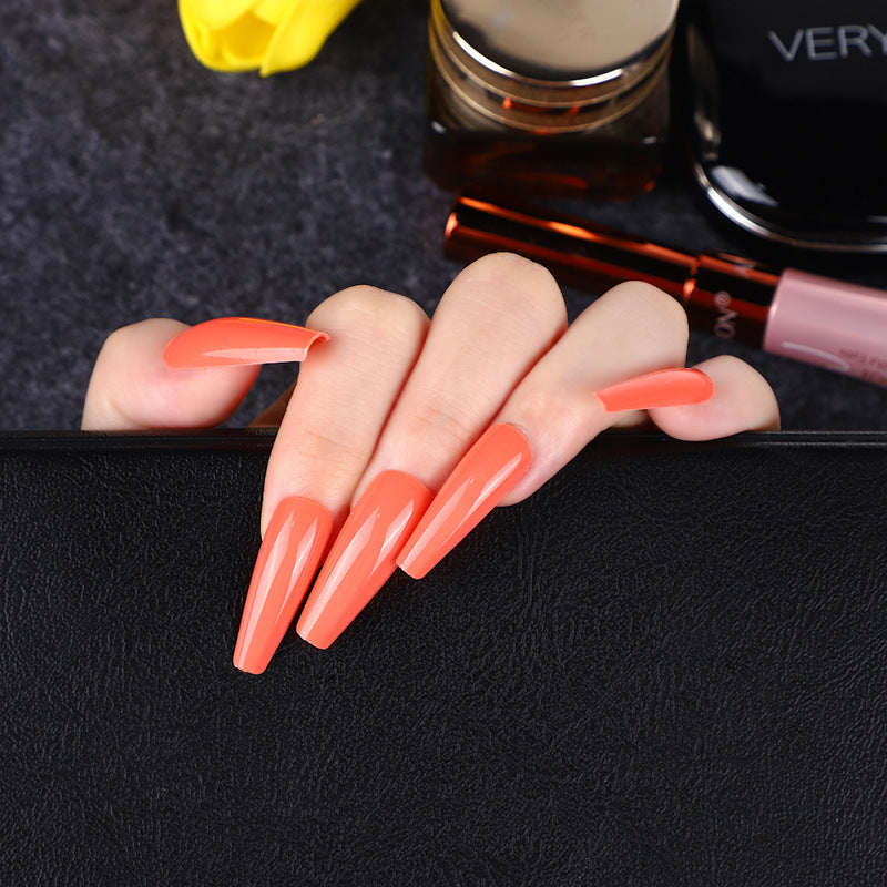 Sunset Chic Long Coffin Coral Press On Nail Set with Glossy Finish