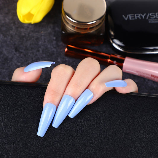 Summer Breeze Extra-Long Coffin Sky Blue Press On Nails with Glossy Finish