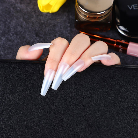 Elegant Ombre Charm Extra Long Coffin Pale Pink Blue Gradient Press On Nail Set with Marble Effect