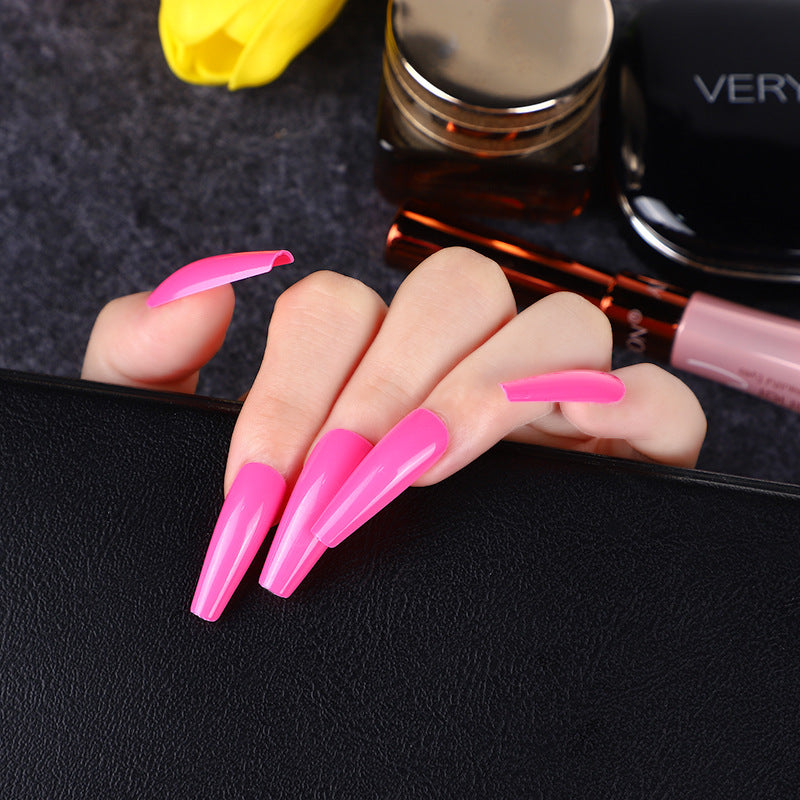 Vibrant Summer Long Coffin Hot Pink Press-On Nail Set with Glossy Finish