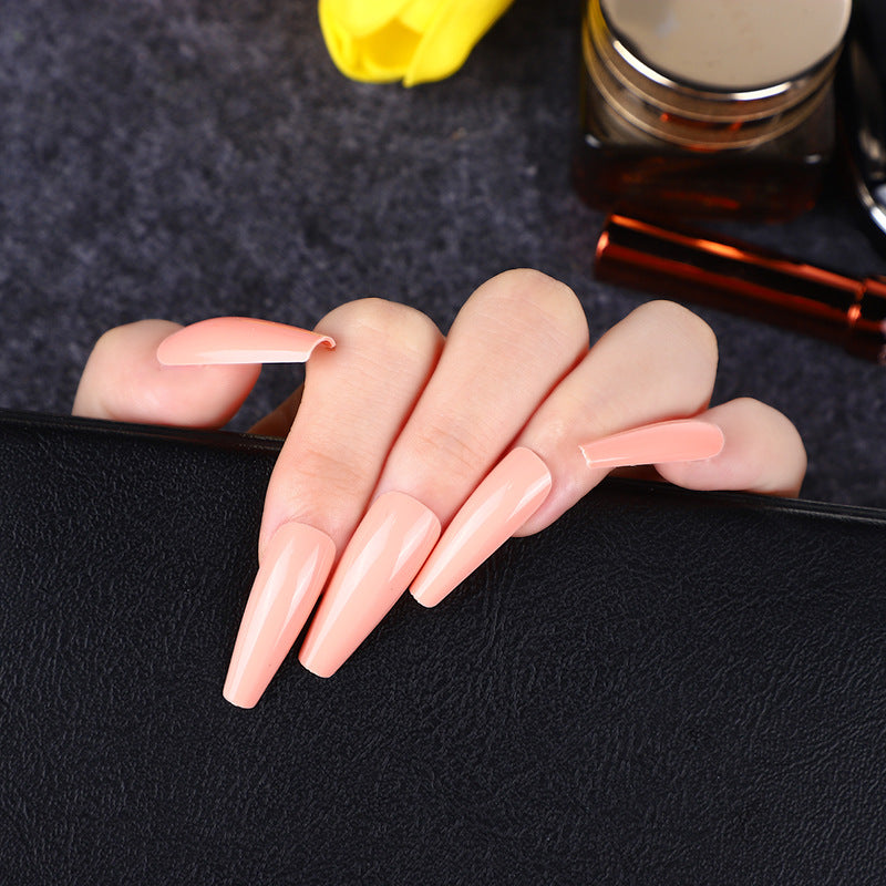 Elegant Peach Long Stiletto Press On Nail Set with High Gloss Finish