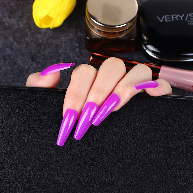 Tropical Escape Long Coffin Vibrant Purple Press On Nail Set with Ultra Gloss Finish