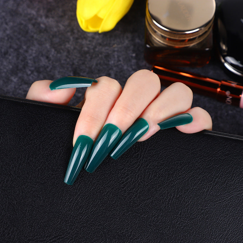 Enchanting Emerald Elegance Extra-Long Coffin Deep Green Glossy Finish Press On Nail Set