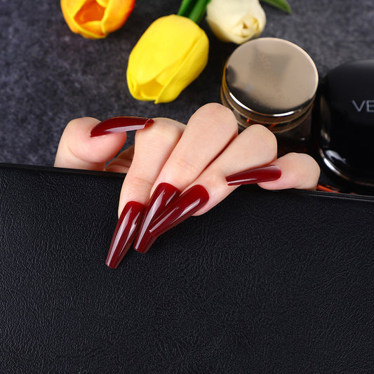 Elegant SoirŽe Extra Long Coffin Burgundy Press On Nail Set with Gloss Finish