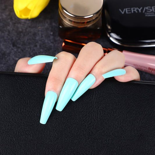 Summer Breeze Long Coffin Sky Blue Press On Nails with a Glossy Finish