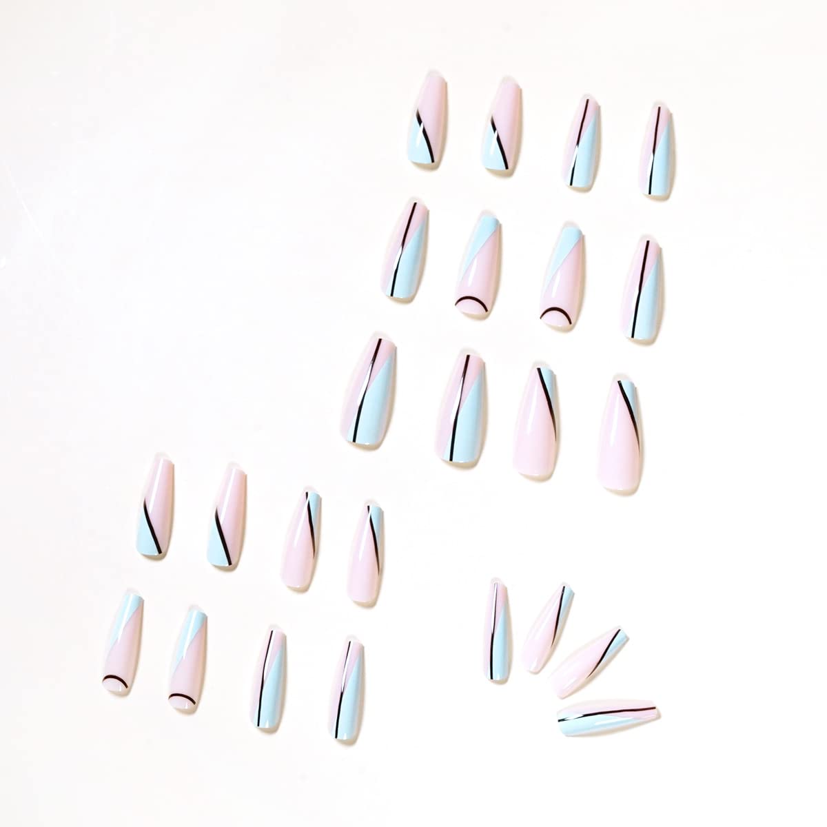 Pinky Turquoise Pop Long Coffin Pink Abstract Press On Nails