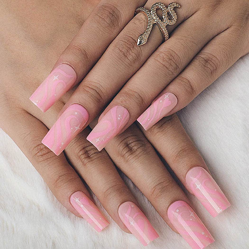 Sailor Who Long Coffin Pink Astrology Press On Nails