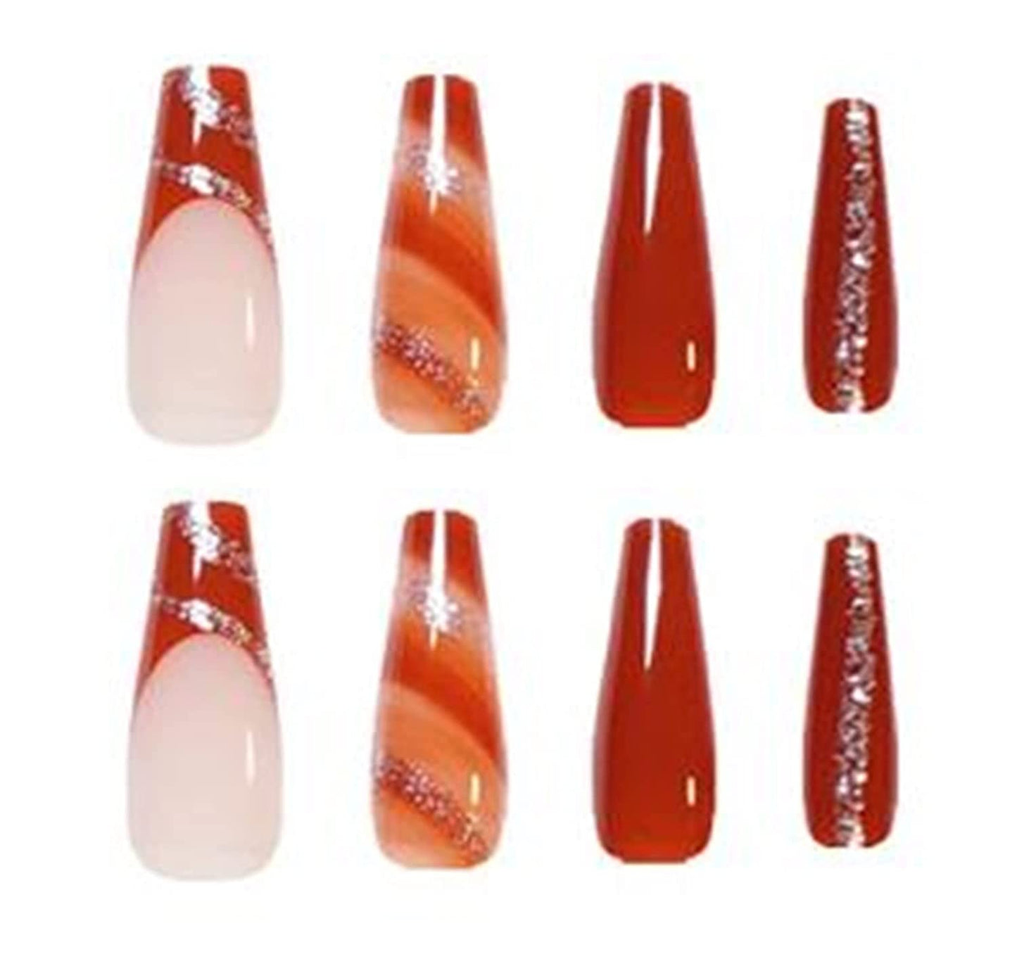 Glassy Glossy Long Square Brown Fall Press On Nails