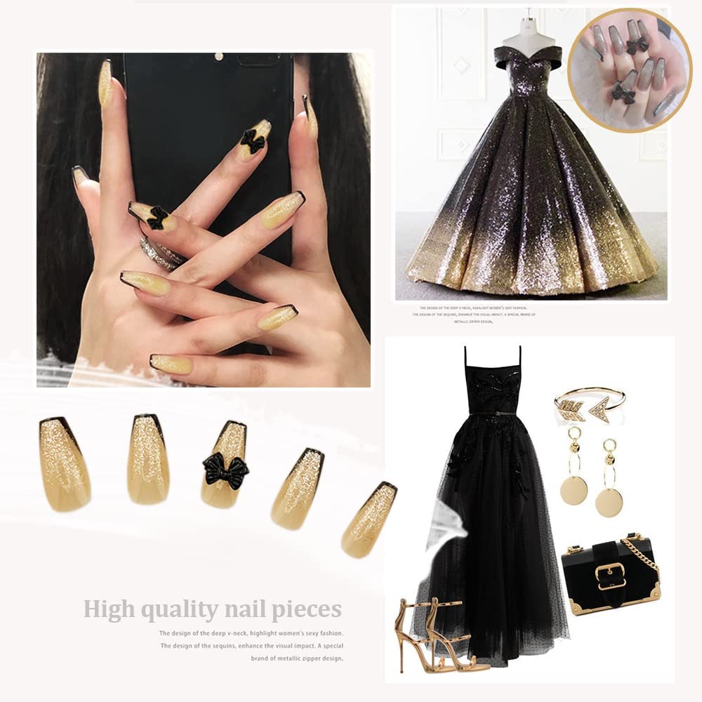 Perfect NYE Long Coffin Gold French Tips Press On Nails