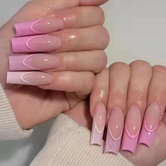 Peaceful Gradient Long Square Pink Bold Press On Nails