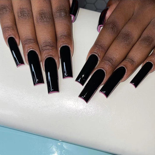 Darkness Rules Long Square Black Glossy Press On Nails