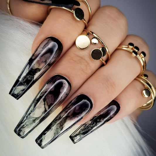 Got The Goods Long Coffin Black Bold Press On Nails