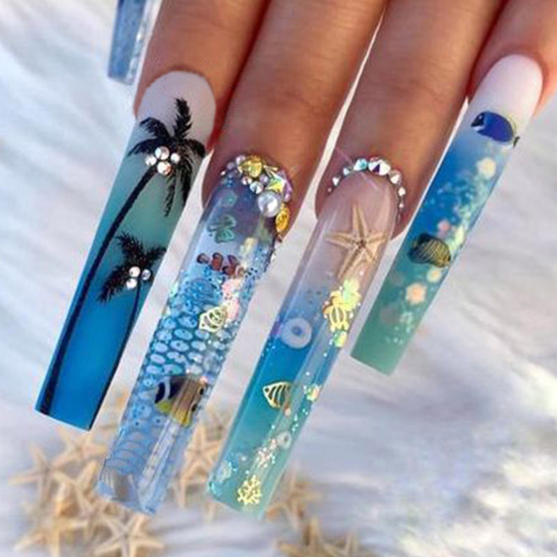 True Island Paradise Long Square Multicolor Bold Press On Nails