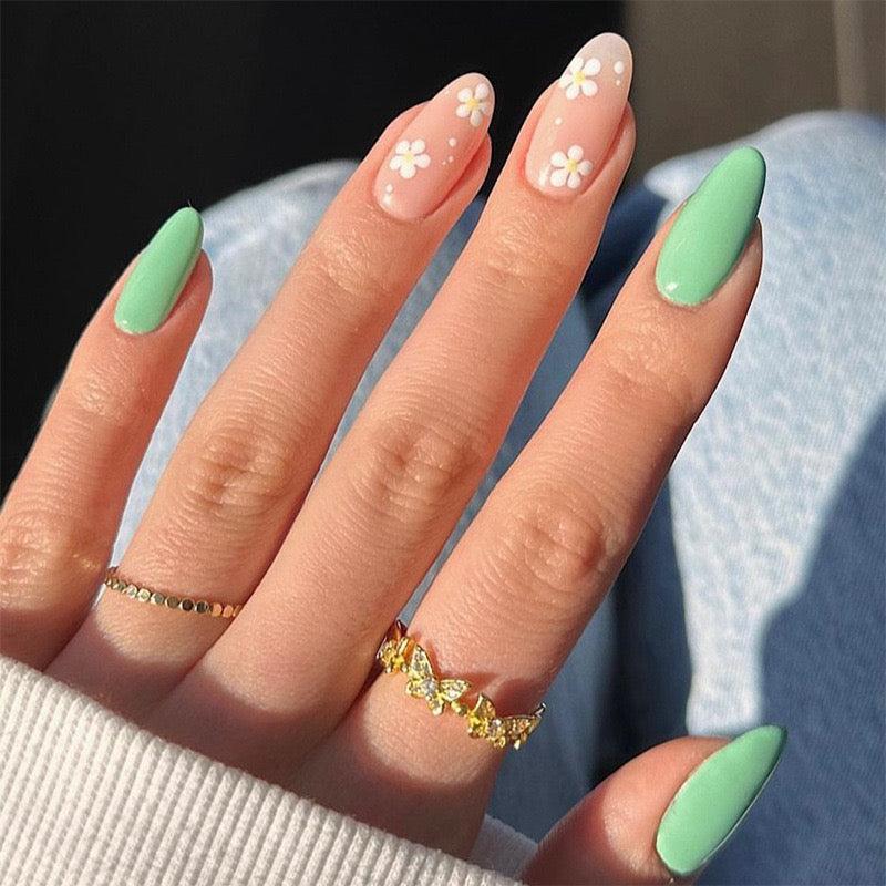 A Pastel Dream Come True Medium Almond Green Spring Press On Nails