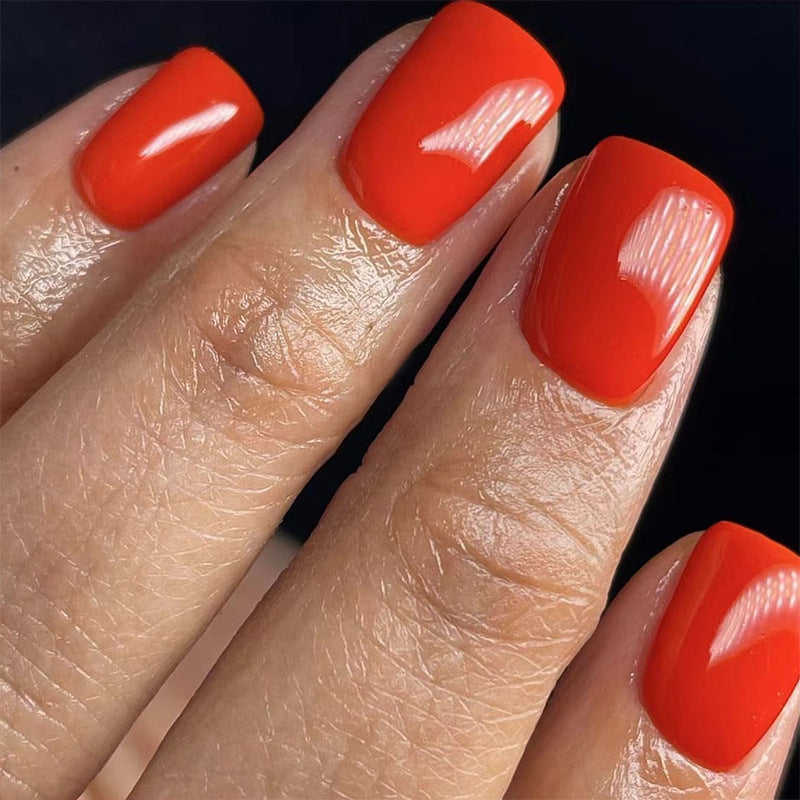 Sizzling Sunset Short Square Bright Orange Press-On Nails with a Glossy Finish