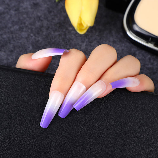 Mystical Gradient Enchantment Extra Long Coffin Purple Ombre Press On Nails with Glossy Finish