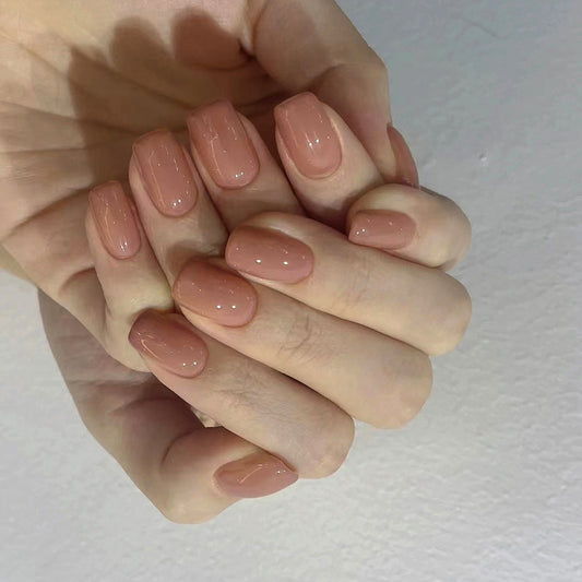 Friend Group Short Square Beige Jelly Press On Nails