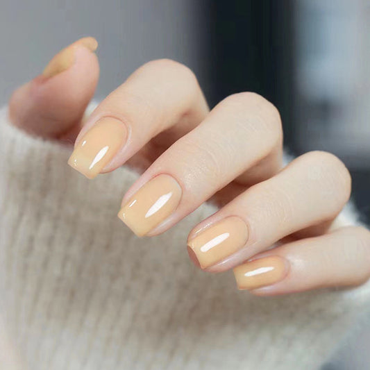 Under The Radar Medium Square Beige Glossy Press On Nails