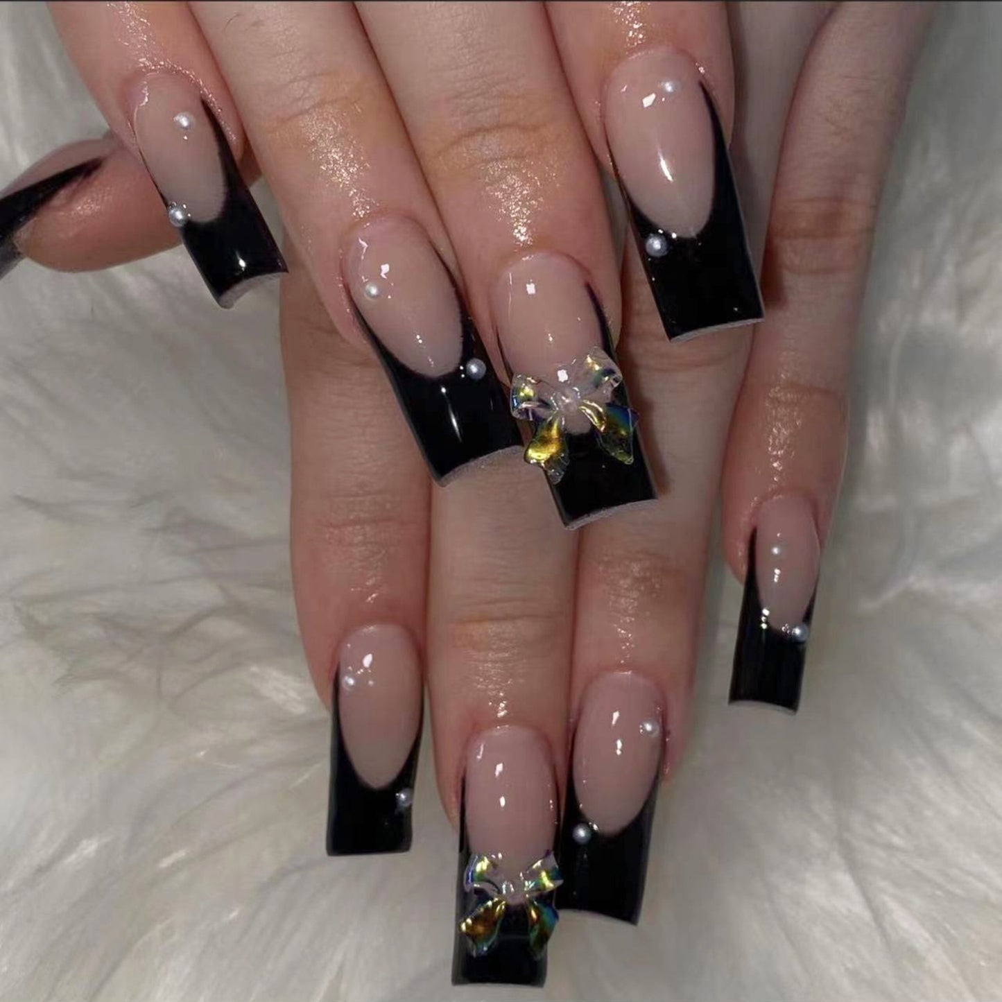 Dark Romance Long Square Black Bows Press On Nails