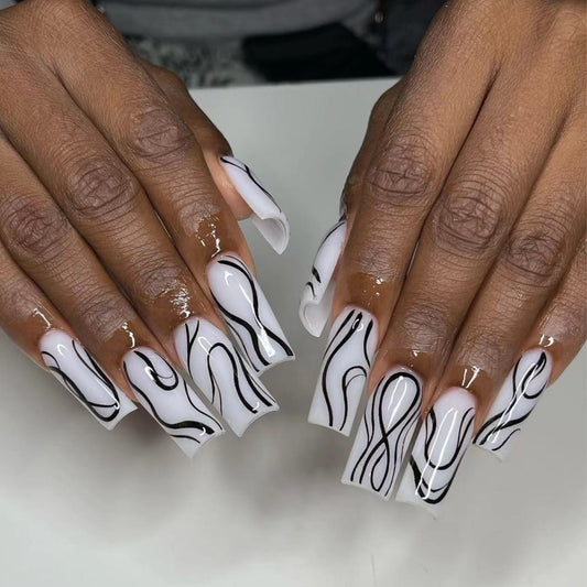 Rocking It Out Long Square White Bold Press On Nails