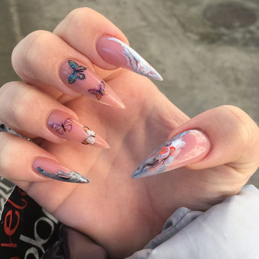 Perspective Change Long Stiletto Multicolor Marble Press On Nails