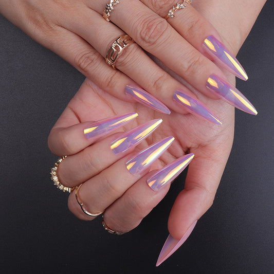 Galactic Glow Extra Long Stiletto Lavender Holographic Press On Nail Set