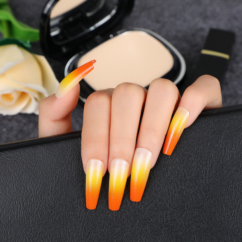 Sunset Bliss Long Coffin Ombre Orange Press On Nail Set with Glitter Accents