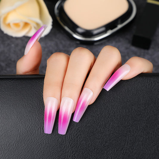 Mermaid Magic Extra Long Coffin Shaped Ombre Pink Purple Glitter Press On Nail Set