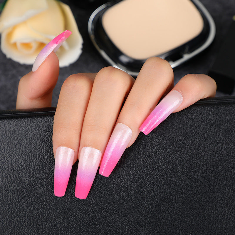 Enchanted Ombre Long Coffin Press On Nail Set in Pink and White with Glitter Accent