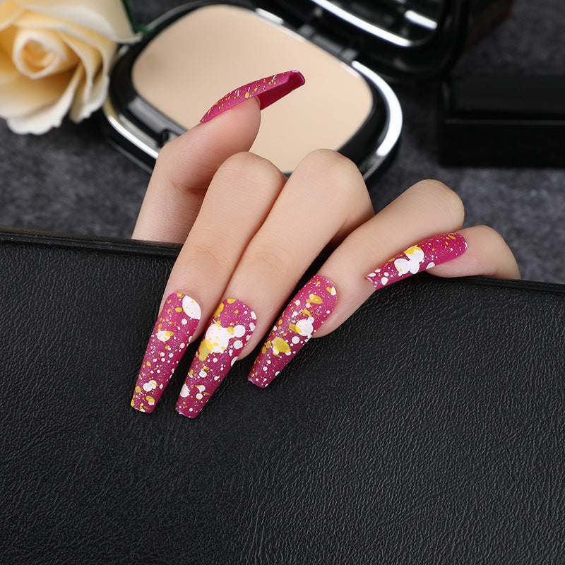 Enchanted Evening Long Coffin Burgundy Glitter Confetti Press On Nail Set