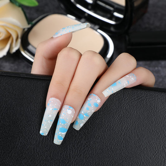 Winter Elegance Extra-Long Coffin Baby Blue Glitter Ombre Press On Nail Set