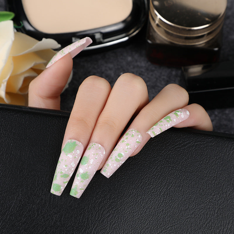 Enchanted Garden Long Coffin Pink Glitter Floral Press On Nail Set