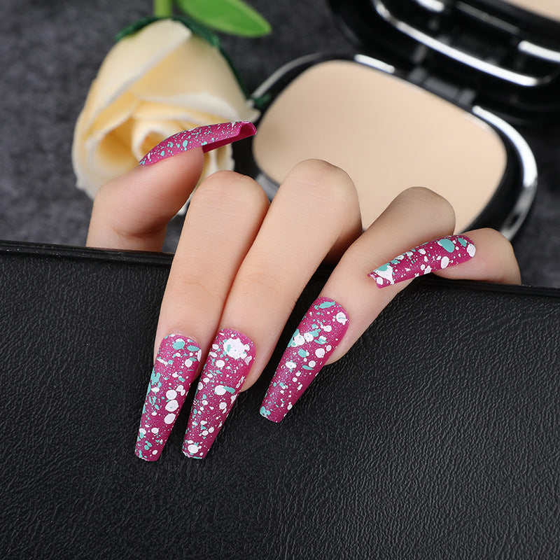 Enchanted Sparkle Long Coffin Pink and Turquoise Glitter Accented Artificial Nail Set