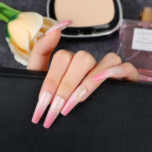 Elegant Spring Blossom Long Coffin Pink Glitter Accented Press On Nail Set