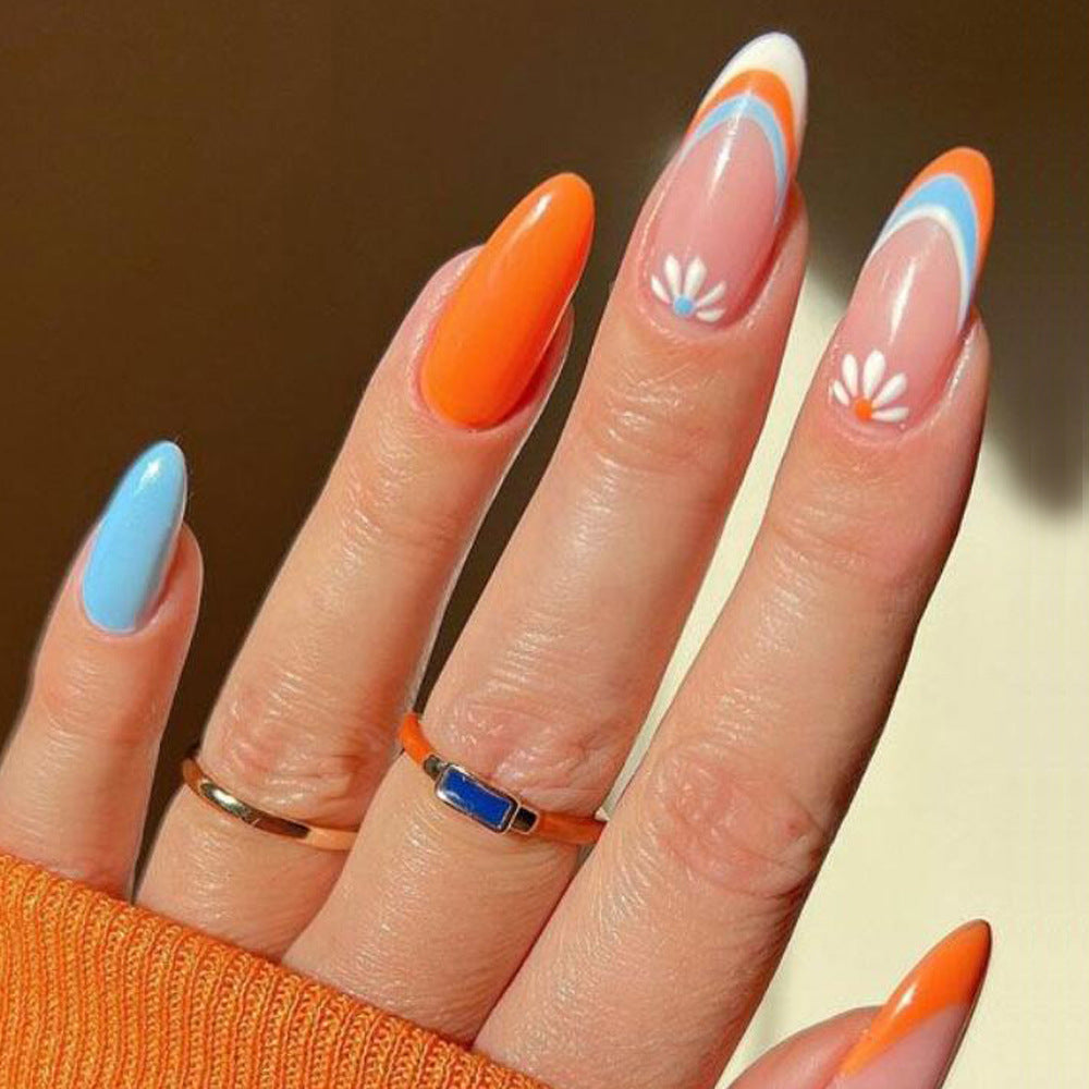 You And Me Summer Medium Oval Orange Cute Press On Nails