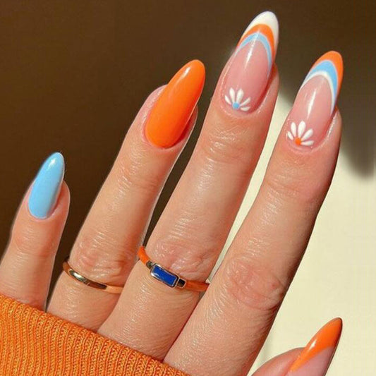 You And Me Summer Medium Oval Orange Cute Press On Nails