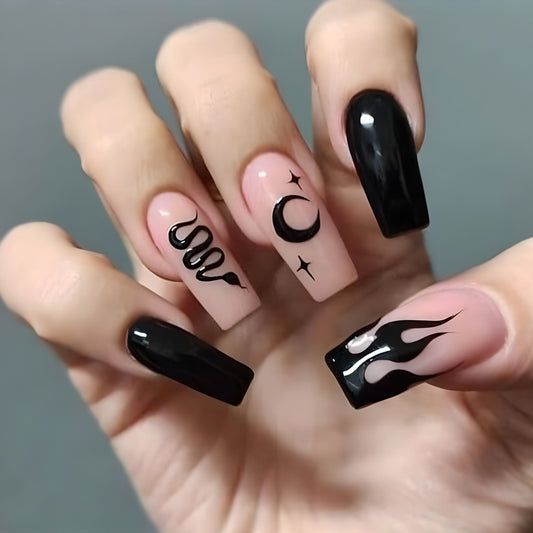 Snake Goddess Medium Square Black Bold Press On Nails